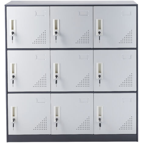 Mophorn Armario de metal para empleados, gabinete de 9 puertas con ranura para tarjetas, casilleros de acero gris para empleados con llaves, capacidad de carga de 66 libras para oficina, hogar, escuel
