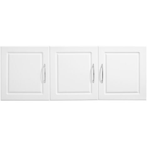 Mophorn Armario de pared para lavandería 31,6 x 137,2 x 51,6 cm, mueble colgante de 2 niveles con 3 puertas, organizador con estante ajustable para cocina, garaje y lavandería, color blanco