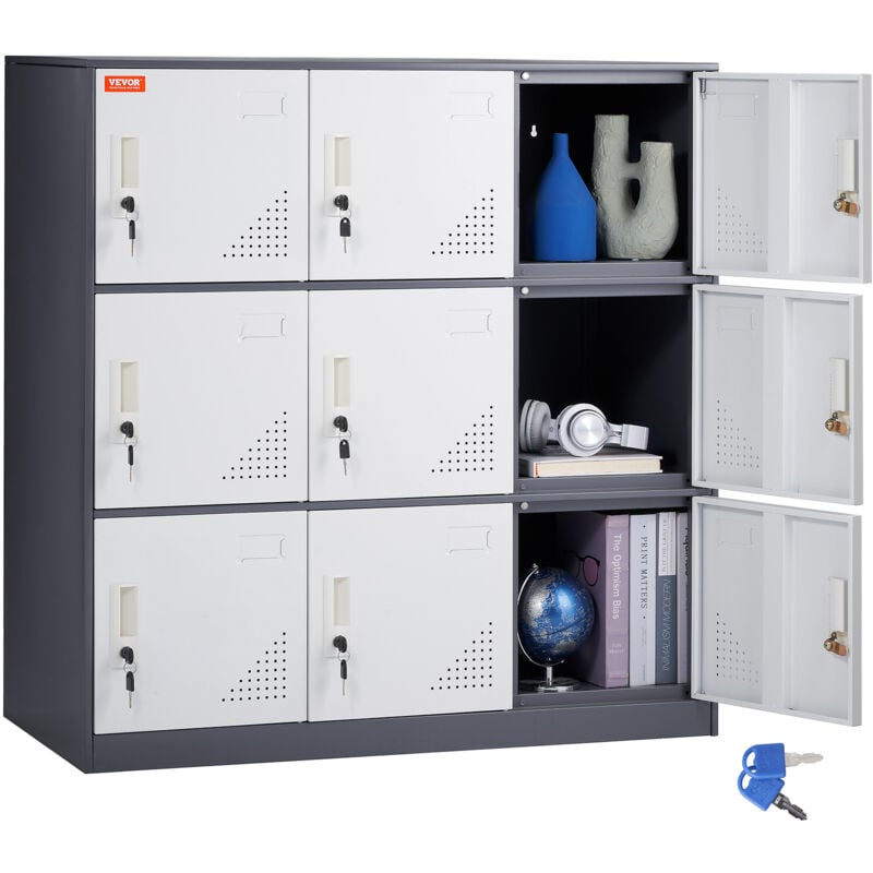 Vevor Armoire a Casier 9 Portes, Vestiaire Consigne en Metal pour Employes avec Fente pour Cartes, Casier Consigne avec Cles, Capacite de Charge 30