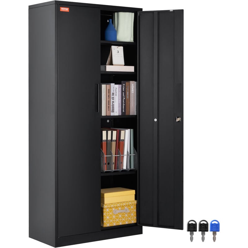 Mophorn - vevor Armoire de Bureau en Metal,Meuble de Rangement Verrouillable en Acier avec 2 Portes Magnetiques et 4 Etageres Reglables Hauteur 180cm