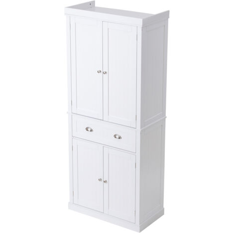 Mophorn Armoire de garde-manger de cuisine de 72 po, autoportante, 3 étagères réglables, portes et tiroirs, pour cuisine/salon/salle à manger/buanderie, couleur blanc.