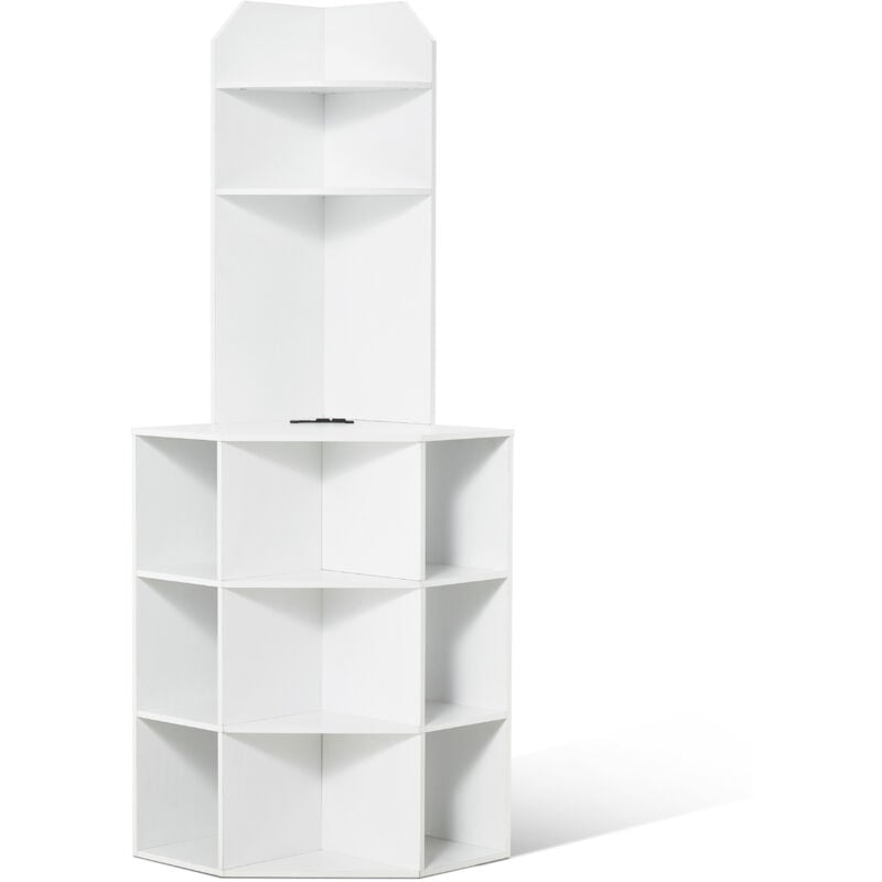 Mophorn - Armoire de rangement d'angle haute de 64 po, armoire en bois à 6 niveaux avec ports et prises usb et étagères réglables, autonome pour