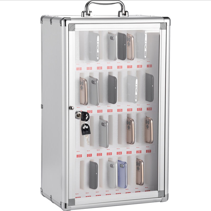 Armoire de rangement pour téléphone portable , 36 emplacements, casier en alliage d'aluminium avec serrure à clé et étiquettes manuscrites, fixation