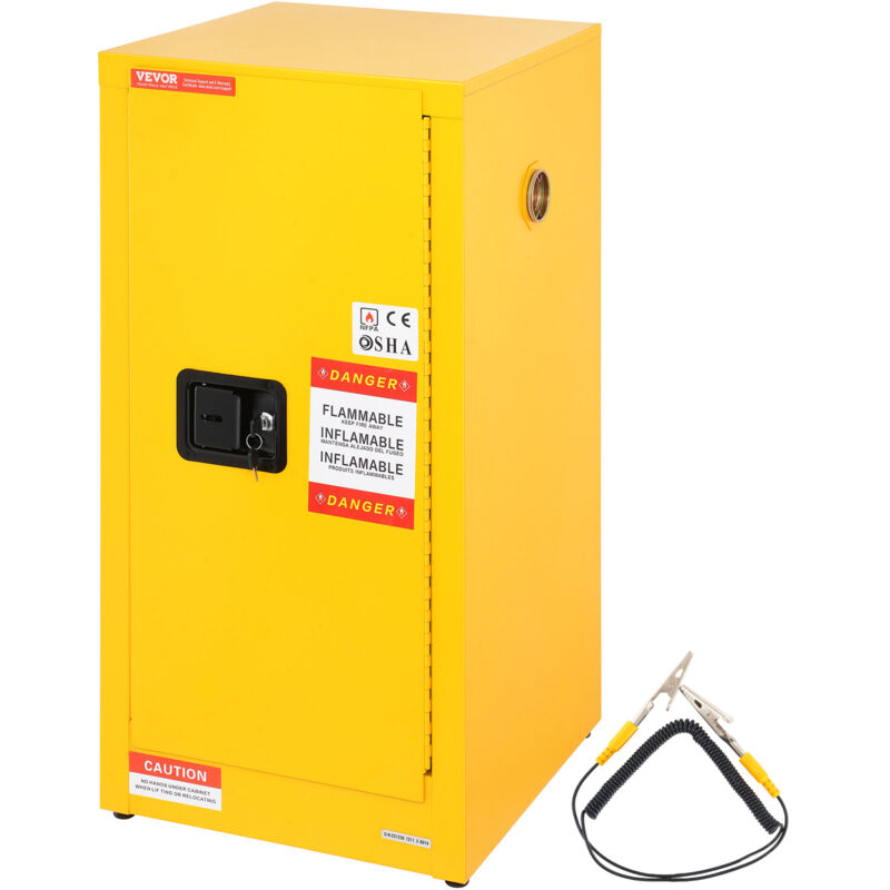 VEVOR Armoire de Securite 85x37x37 cm, Armoire Anti-Feu Jaune 60,6 L, Armoire Coupe-Feu en Acier Lamine a Froid, pour Stocker Deposer Alcool Colle