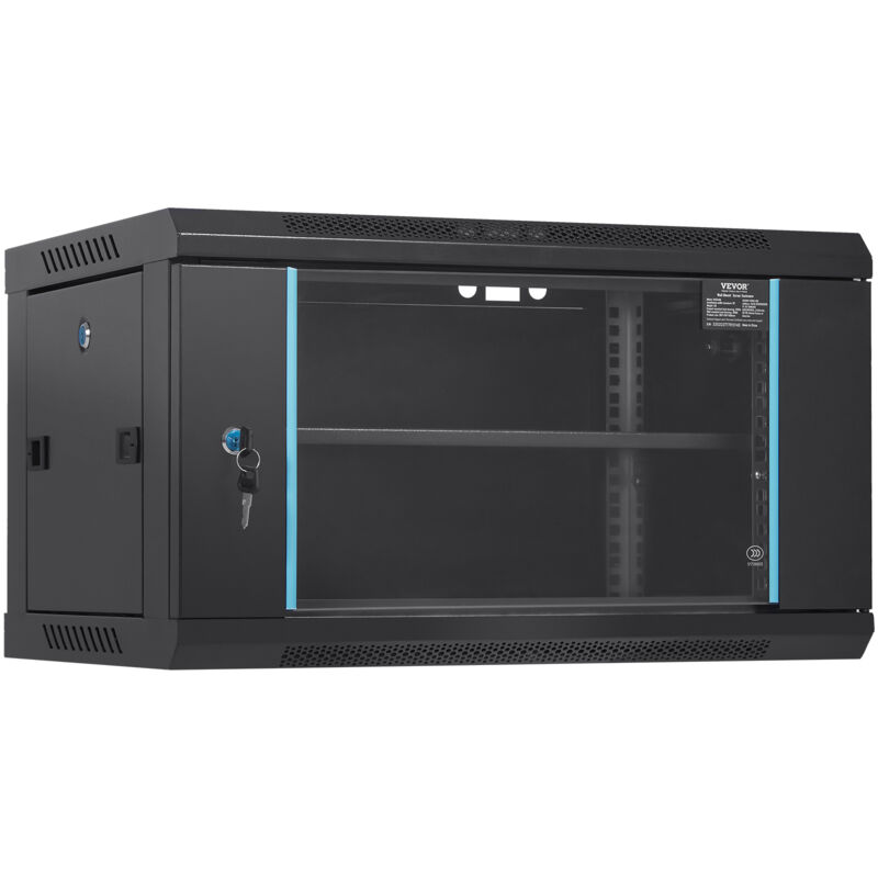 VEVOR Armoire de serveur reseau 6U boitier de serveur montage mural profondeur 394 mm charge 90 kg avec panneaux lateraux en verre verrouillables