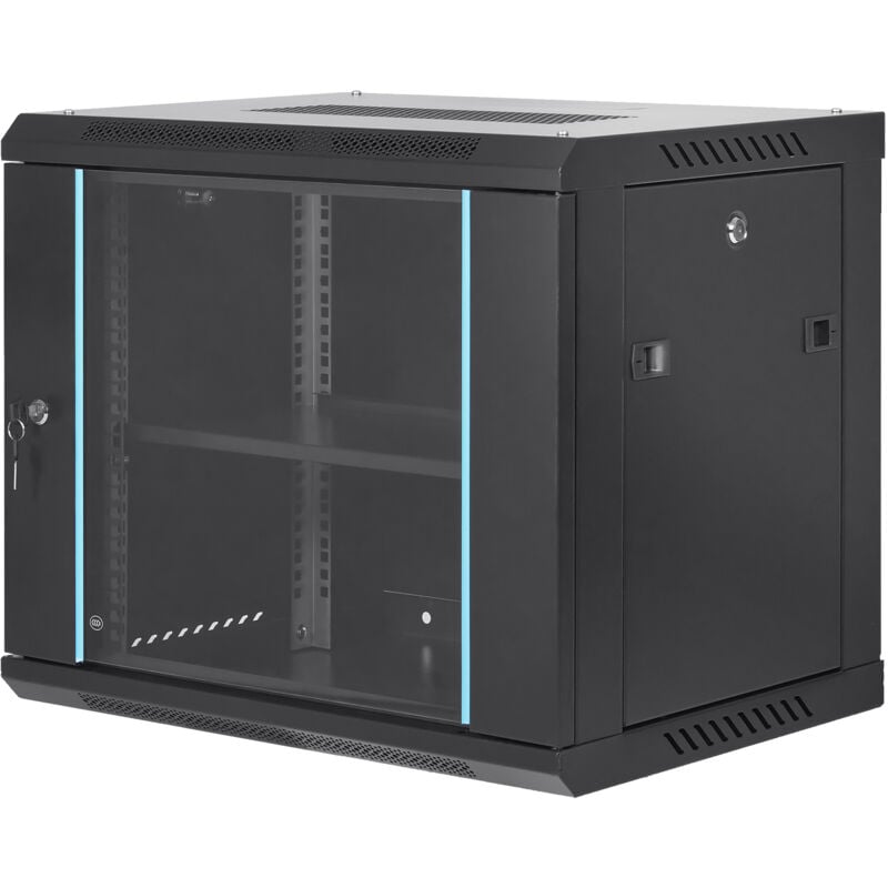 Mophorn - Armoire de serveur réseau à montage mural 9U boîtier de rack de 15,5 pouces de profondeur, charge maximale de 200 livres, porte en verre