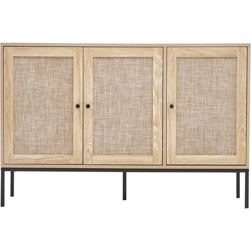 Mophorn - Armoire en rotin - 3 portes magnétiques et étagères réglables pour un rangement spacieux, finition naturelle