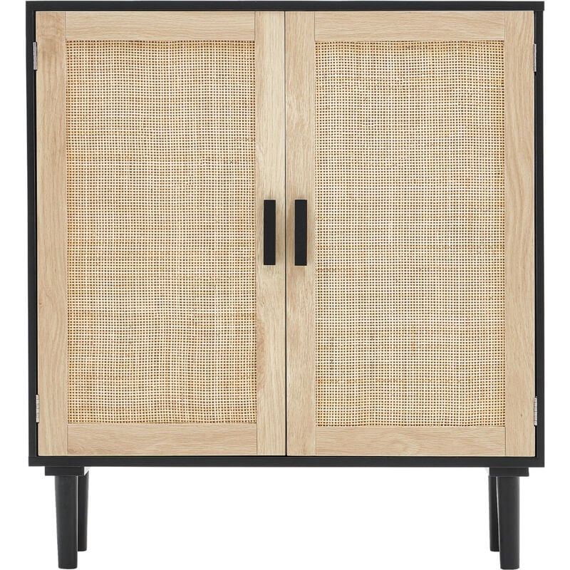Mophorn - Armoire en rotin - Noir, avec 2 portes magnétiques et étagères réglables, buffet idéal pour couloir, entrée, salon et cuisine, solution de