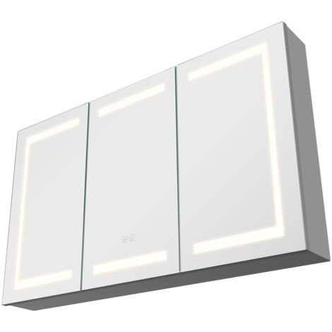 Mophorn Armoire Murale Salle de Bain 100x60 cm avec Miroir en Verre Trempé et Éclairage LED 3 Couleurs Réglables, Fonction Mémoire, 2 Étagères Ajustables, Prises Électriques et Ports USB