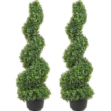 Mophorn Artificial Topiaries Boxwood Trees 3ft Tall (2 Pieces) Faux Outdoor Green Feaux Plant w/ Replaceable Leaves for Decorative Indoor/Outdoor/Garden