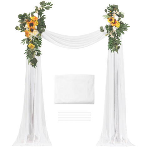 Mophorn Artificial Wedding Arch Flowers Kit - Yellow Wedding Arch Flowers with Drapes Kit (Pack of 3) - 2 Pcs Floral Arrangement, 1 Pcs Sheer Drapes