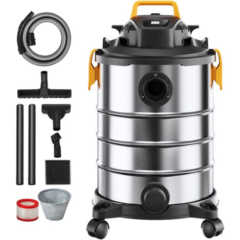 Mophorn Aspirapolvere per umidi secchi 30 L, Aspirapolvere portatile in acciaio inox per officina garage, 6 HP max, Aspirazione con ugello, rotelle, per tappeti, detriti, peli di animali, Nero argento