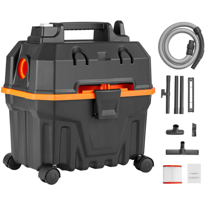 Aspirateur d'atelier sec/humide, 5 cv de pointe, 15 l, noir, aspiration et soufflerie puissantes, portable avec accessoires, idéal pour les tapis et