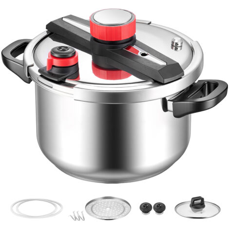 Mophorn Autocuiseur 9 L en acier inoxydable, avec 3 niveaux de pression jusqu'à 100 kPa, équipé d'un panier vapeur et d'un couvercle en verre trempé, compatible avec tous types de plaques de cuisson