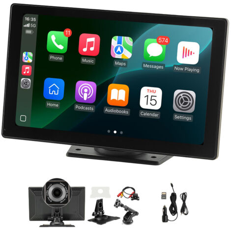 Mophorn Autoradio Portatile Wireless per Auto, Schermo Tattile HD da 228,6 mm Compatibile con Apple CarPlay e Android Auto, Include Telecamere Frontali e Posteriori, Bluetooth e Navigazione GPS