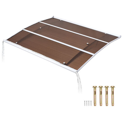 Mophorn Auvent de porte d'entrée 100x120 cm, marquise extérieure en polycarbonate pour fenêtres, porches, protection contre la pluie, la neige, avec système de drainage, support ABS, marron