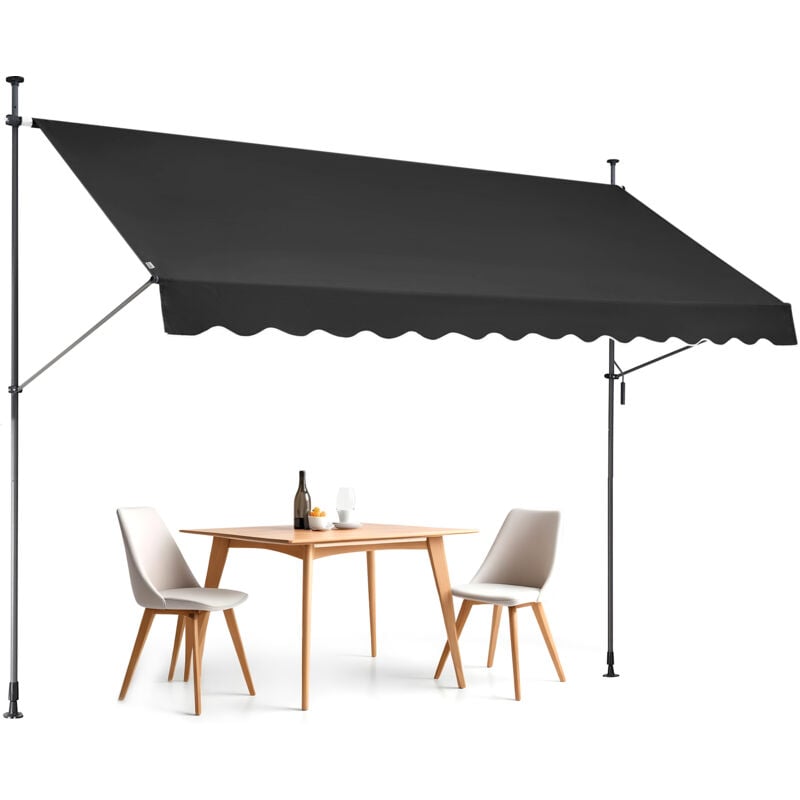 Auvent de terrasse rétractable 138 x 47 po, manivelle manuelle, abri pare-soleil pour patio/balcon/cour, hauteur réglable 86-122 po, noir - Mophorn
