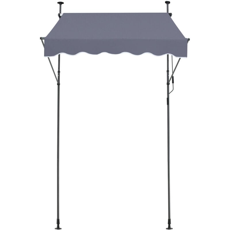 Auvent de terrasse rétractable, 59 x 47 po, avec manivelle manuelle. Hauteur réglable de 86 à 122 pouces. Auvent de terrasse extérieur gris foncé,