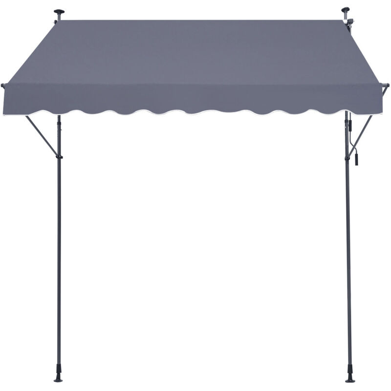 Auvent de terrasse rétractable, 98 x 47 po, avec manivelle manuelle. Hauteur réglable de 86 à 122 pouces. Auvent de terrasse extérieur gris foncé,