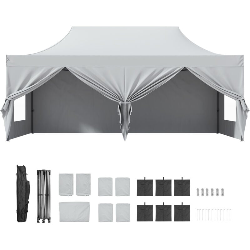 Auvent escamotable, résistant aux uv, imperméable, tonnelle portable de 10 x 20 pi avec parois latérales amovibles, sac à roulettes. Idéal pour les