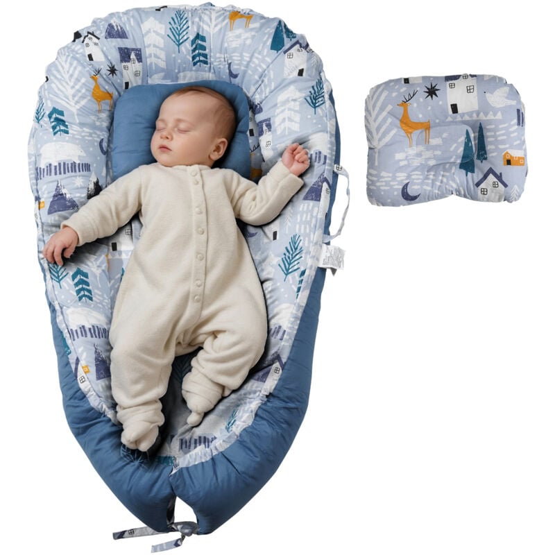 Baby Lounger, oreiller pour bébé, 100 % coton, nid de couchage doux pour nouveau-né avec appui-tête et 2 housses, portable pour la maison et les