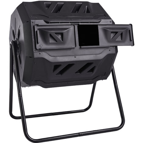 Mophorn Bac à compost à double chambre de 43 gallons, grand composteur rotatif à culbutage avec 2 portes coulissantes, cadre en acier, sans BPA pour jardin, cuisine, cour, extérieur