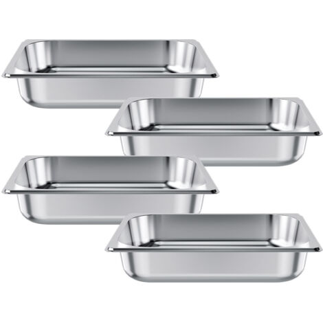 Mophorn Bac Gastronorme GN 1/2, Lot de 4 Récipients en Acier Inoxydable 3,8 L, Profondeur 6,4 cm, Anti-adhérent et Résistant à la Corrosion, Idéal pour Bain-marie, Buffets et Hôtels