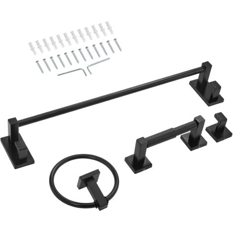 Mophorn Badezimmer Hardware Zubehör Set aus SUS201 Edelstahl (4-teilig) mit Handtuchstange, Handtuchhalter (runder Ring), Haken und Toilettenpapierhalter, für Wandmontage im Badezimmer, Schwarz