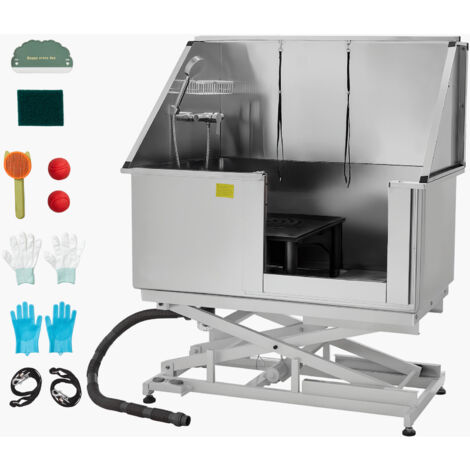 Mophorn Baignoire pour chiens en acier inoxydable, station de lavage pour animaux de compagnie 127 cm avec panneau de filtration, robinet, douchette et porte latérale droite