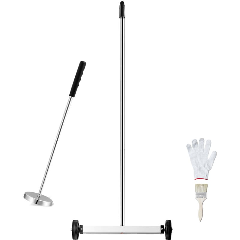 Balai magnétique de 15 pouces avec roues, capacité de 8 lb, outil de ramassage télescopique, poignée réglable, pour clous, vis, atelier, garage, cour