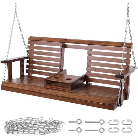 Mophorn  Balançoire de porche en bois de 1,5 m, balançoire de banc de jardin, capacité de charge améliorée de 400 kg, banc de balançoire robuste avec chaînes de suspension pour extérieur, marron