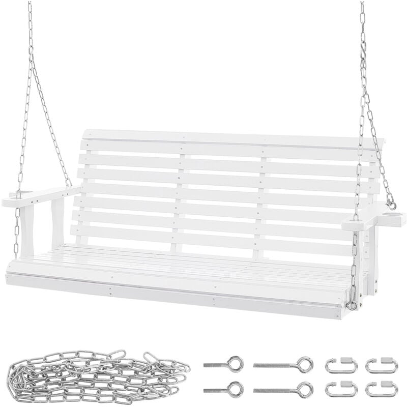 Balançoire de porche en bois de 1,6 m, balançoire de banc de jardin, capacité de charge améliorée de 400 kg, banc de balançoire robuste avec chaînes