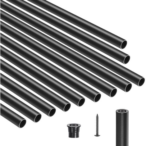 Mophorn Balustres d'escalier en aluminium de 66 cm (26 po), paquet de 101, tiges rondes en métal étanches de 1,9 cm (3/4 po) avec embouts et vis pour porche, terrasse et escaliers – Noir mat