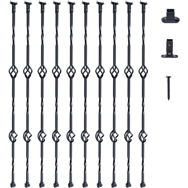 Balustres en metal pour escalier 1122 mm barres rampe decoratives en acier galvanise, lot de 10 barreaux de securite style doubles paniers avec