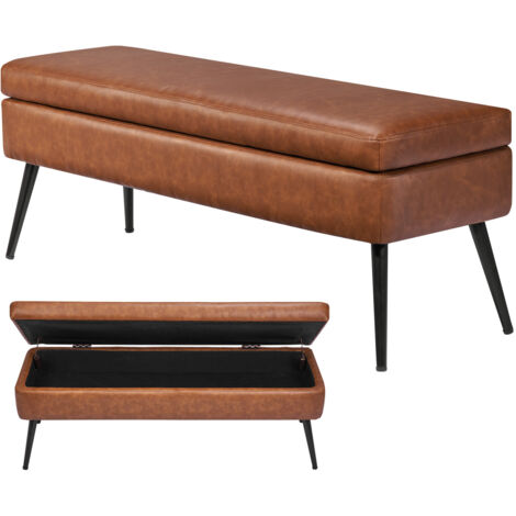 Mophorn Banc Coffre en Cuir PU de 120 cm avec Rangement et Pieds en Métal, Banquette Élégante et Fonctionnelle pour Chambre, Entrée, Salon, Salle à Manger, Couloir, Marron