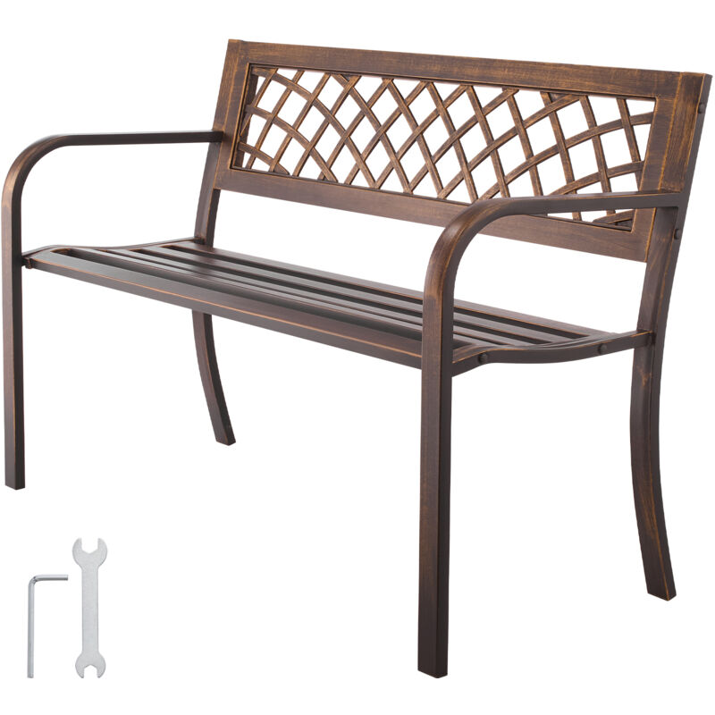 Mophorn Banc de jardin 116 cm, banquette d'extérieur en acier carbone avec dossier en maille PVC et accoudoirs arrondis, conçu pour résister aux