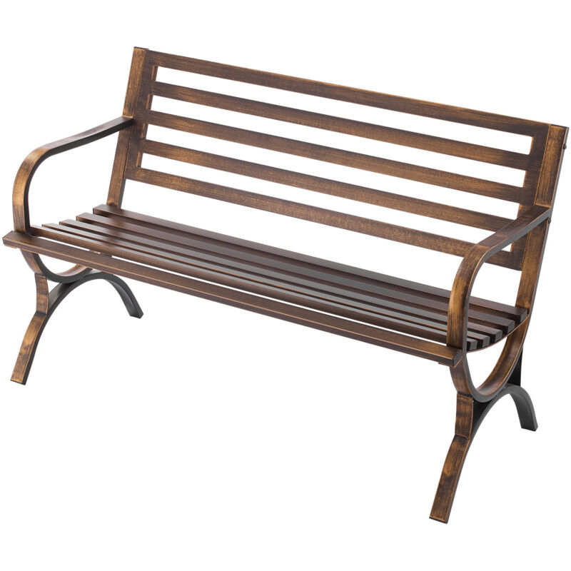 Mophorn Banc de jardin 127 cm, banquette d'extérieur en acier carbone avec dossier à lattes et accoudoirs arrondis, mobilier résistant aux
