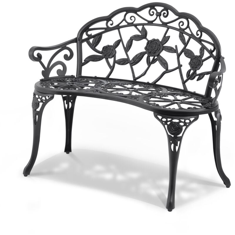 Mophorn - Banc de jardin en métal de 38,8 po, capacité de poids de 480 lb, siège de patio extérieur avec dossier et accoudoirs, idéal pour le jardin,