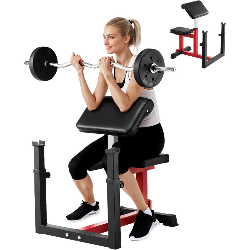 Mophorn - Banc de musculation avec extension de jambes, charge maximale de 200 kg, banc de musculation, station biceps avec haltères et barres,