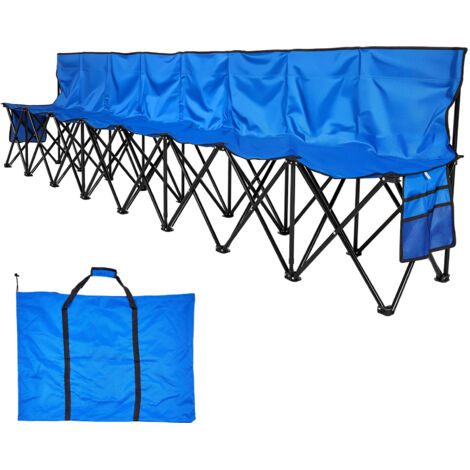 Mophorn Banc pliant à 8 places, idéal pour le camping, les événements sportifs et les activités en plein air, avec poches de rangement et sac de transport pratique, siège léger avec dossier, bleue