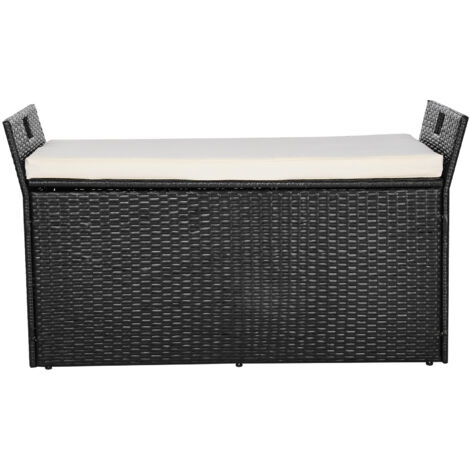 Mophorn Banco de almacenamiento de ratán sintético con dimensiones de 125 x 55 x 70 cm, incluye cojín y asas laterales. soporta hasta 362,9 kg, ideal para uso en exteriores como jardín, balcón