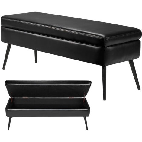 Mophorn Banco de almacenamiento tapizado en cuero sintético, dimensiones de 400 x 1200 x 450 mm, con patas metálicas y cojín de espuma, ideal para sala de estar, comedor y pasillo, color negro