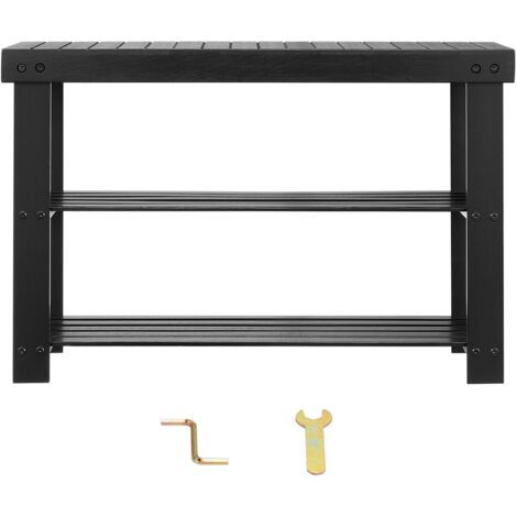Mophorn Banco zapatero de bambú 703 x 288 x 451 mm con diseño de 3 niveles, organizador de zapatos con capacidad de hasta 129,7 kg, ideal para entrada, pasillo, sala de estar y dormitorio, negro