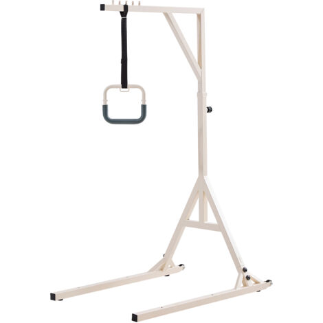 Mophorn Barra trapezio regolabile in altezza per la mobilità a letto, barra di supporto per trazioni con capacità di 350 libbre con supporto da pavimento e rotelle per anziani e disabili
