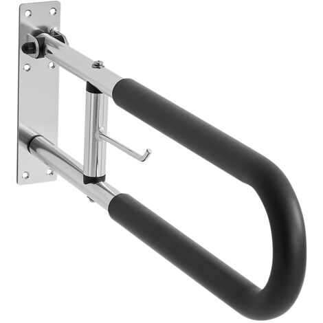 Mophorn Barre d'Appui WC 765 mm, Rampe de Maintien Pliable en U avec Porte-papier, Poignée Antidérapante, Capacité de Charge 136 kg, Idéale pour Personnes à Mobilité Réduite et Seniors