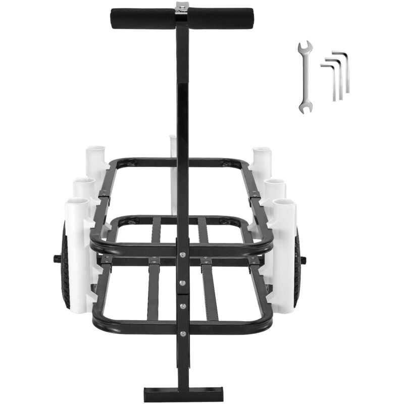 Beach Fishing Cart, capacité de 200 lb, chariot de pêche et de marine en acier robuste avec pneus en caoutchouc de 11', 7 supports de cannes, chariot