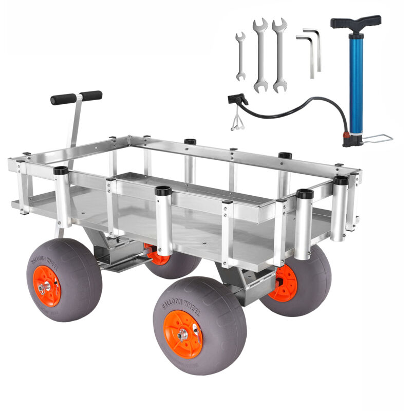 Mophorn Beach Fishing Cart, capacité de 500 lb, quatre grandes roues de 13 po, sable, 110 V, aluminium robuste, avec 6 supports de canne à pêche pour