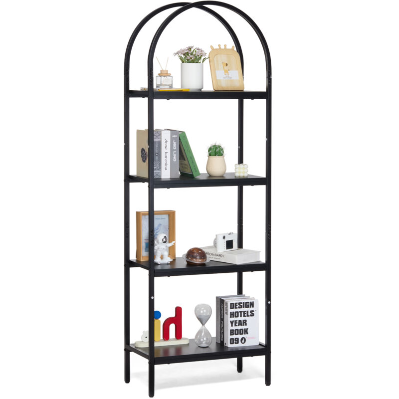 Bibliothèque en métal, 4 niveaux, arquée, de style industriel, petite mais offre un rangement rustique pour les espaces de vie. - Mophorn