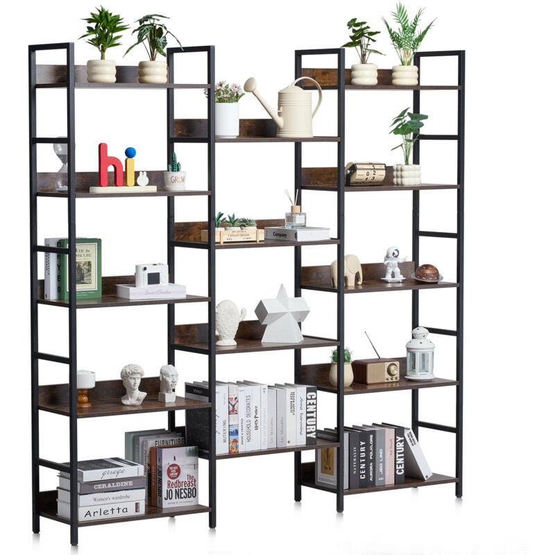 Bibliothèque en métal à 14 niveaux, bibliothèque de rangement rustique industrielle, étagères ouvertes, étagère d'affichage autonome pour salon,