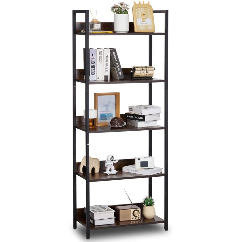 Mophorn Bibliothèque en métal, bibliothèque industrielle haute à 5 niveaux, bibliothèque de rangement vintage rustique avec étagères ouvertes,